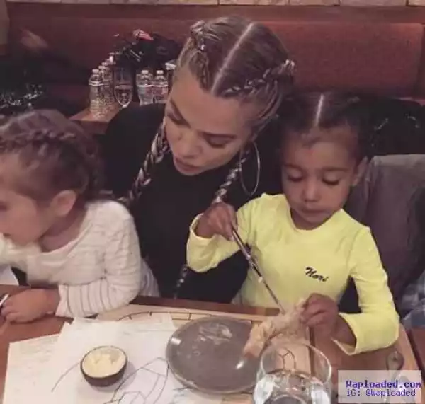 Braid gang! Khloe and her nieces,Nori and Penelope rocks matching braids